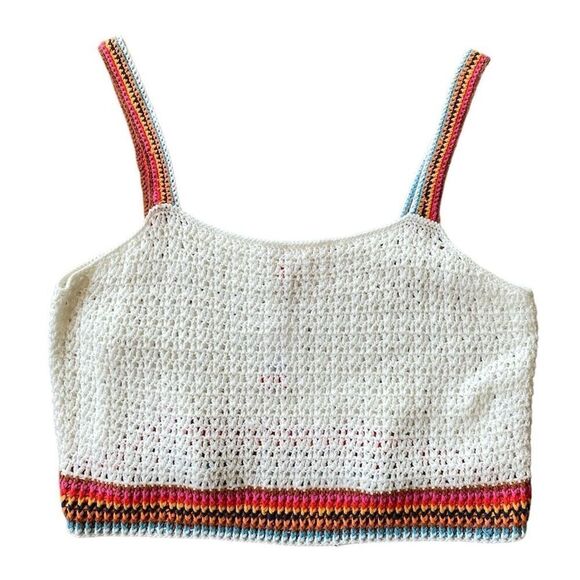 Marine Layer Caro Crochet Multicolor Striped Crop Tank Top NWT Size Extra Large - Picture 3 of 7